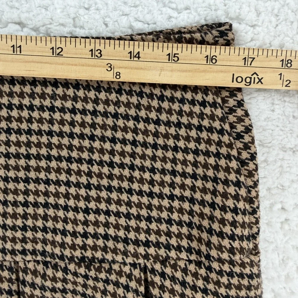 Guess‎ Skirt Womens Large Brown Houndstooth Pleated Mini Knit Lined Zip Stretch